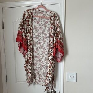 Angie Women's Floral Kimono Top - Red and White